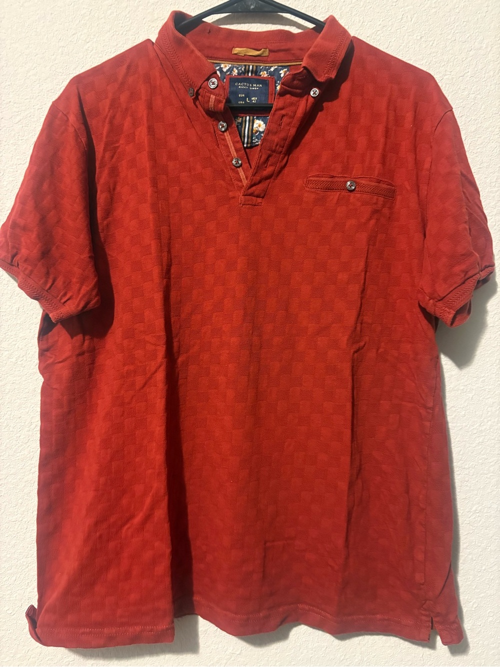 Men's Deep Red Textured Polo Shirt